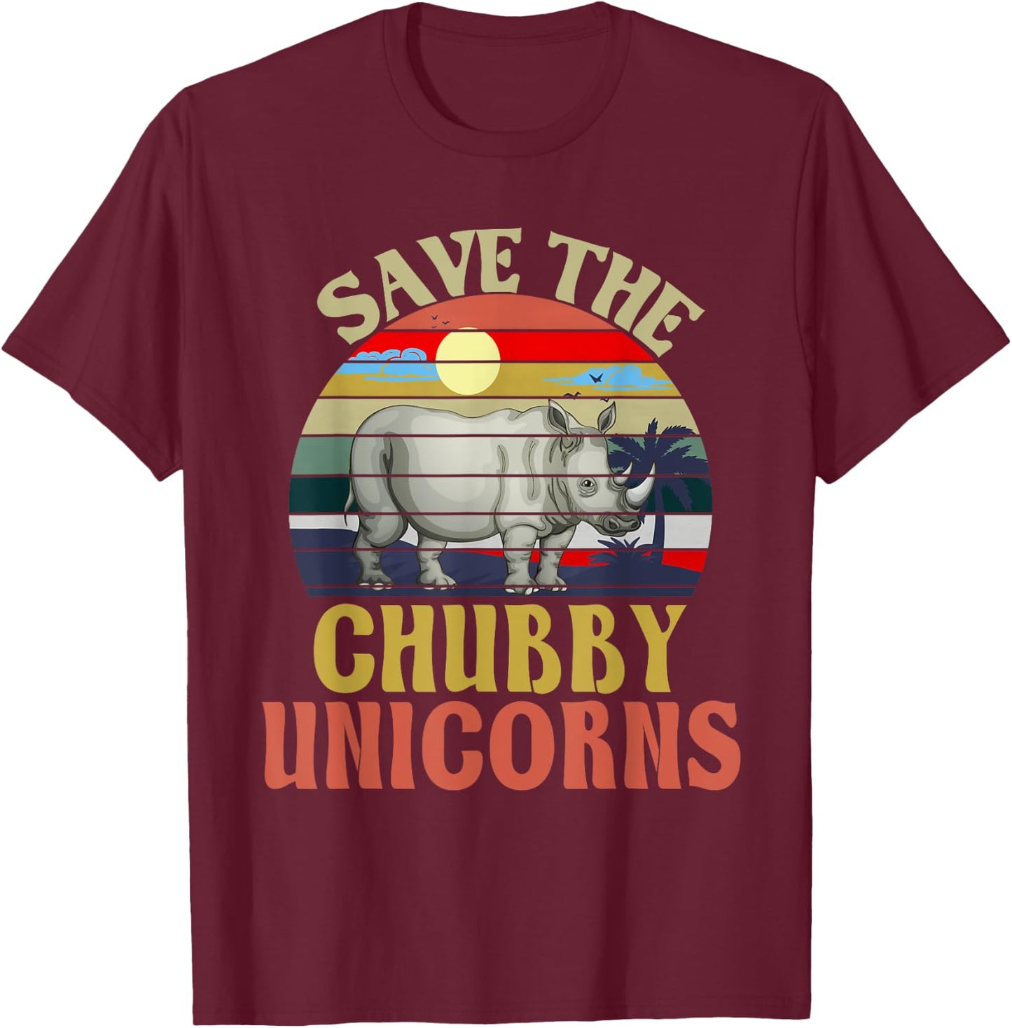 Save The Chubby Unicorn Rhino Retro T-Shirt - T-Shirt | Maroon