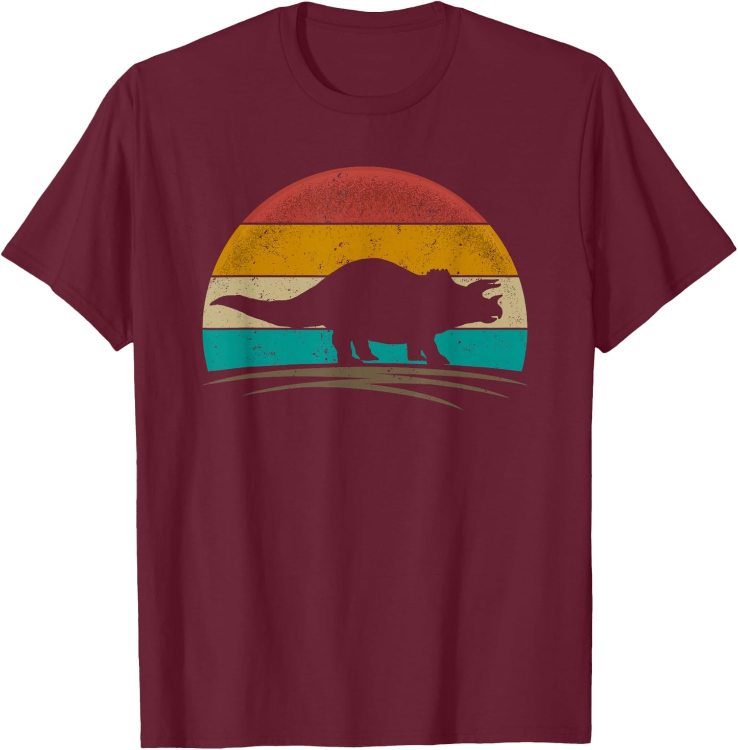 Triceratops Retro Vintage 70s Distressed Men Women T-Shirt - T-Shirt | Maroon