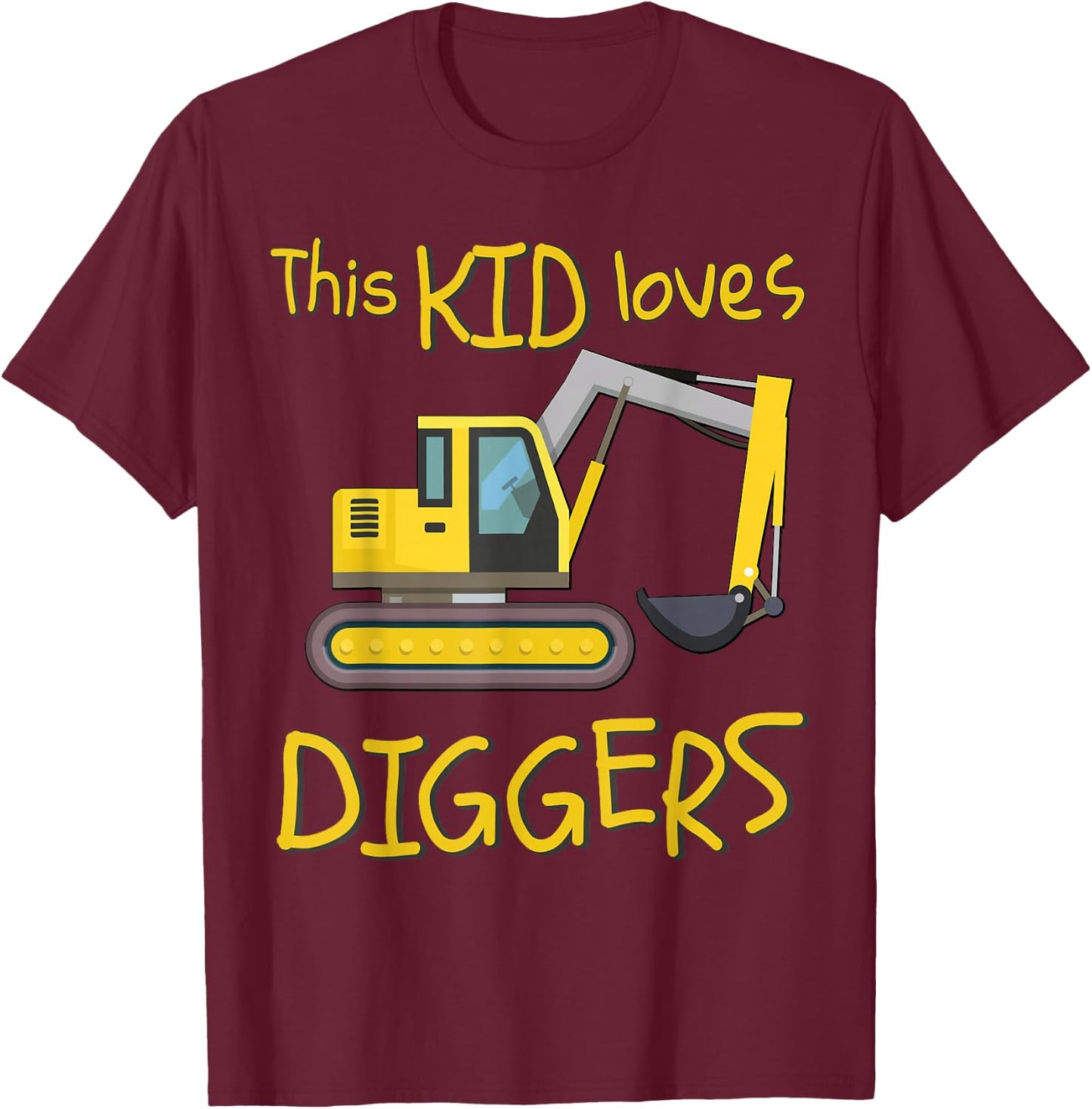 This Kid Loves Diggers Tractor Excavator Bulldozer Machine T-Shirt - T-Shirt | Maroon