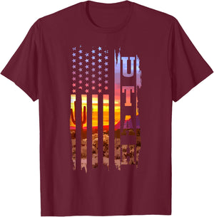 Utah American Flag Pride Landscape Cactus T-Shirt - T-Shirt | Maroon