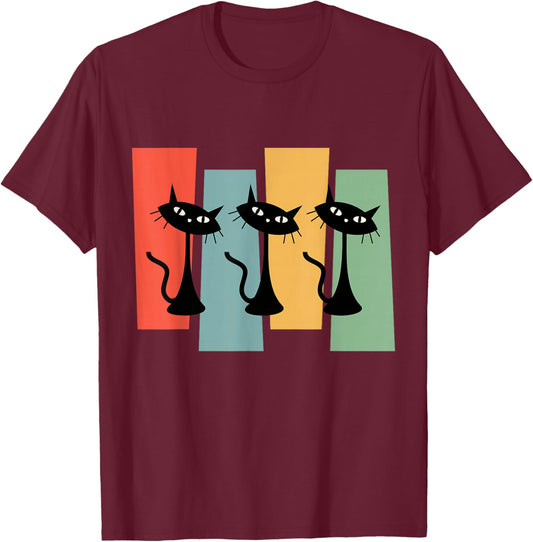 Cats Midcentury Retro Atomic Age Mid Century Geometric Style T-Shirt - T-Shirt | Maroon