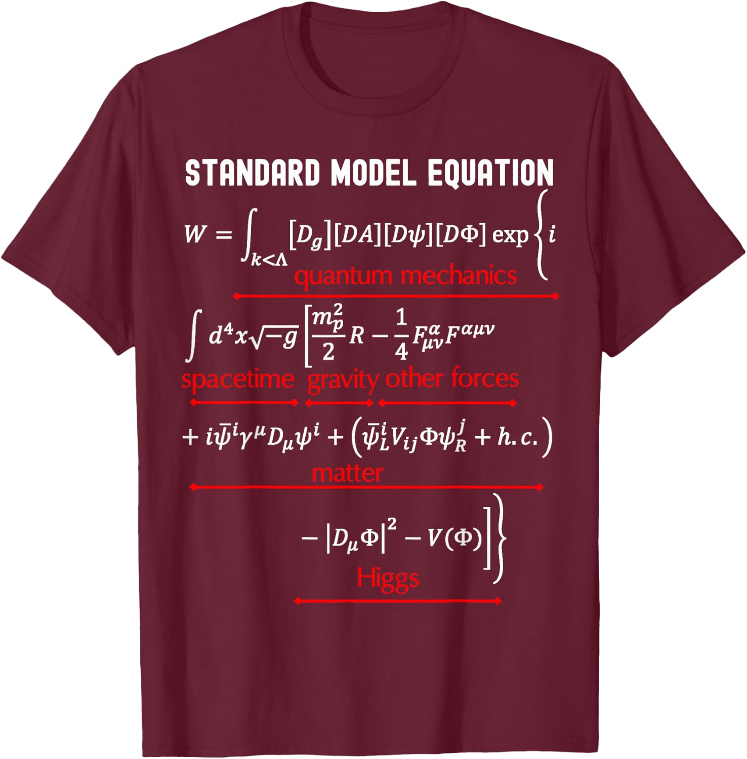 Nerdy Standard Model Equation Physics Math Science Teacher Men Women Girls Kids T-Shirt - T-Shirt | Maroon