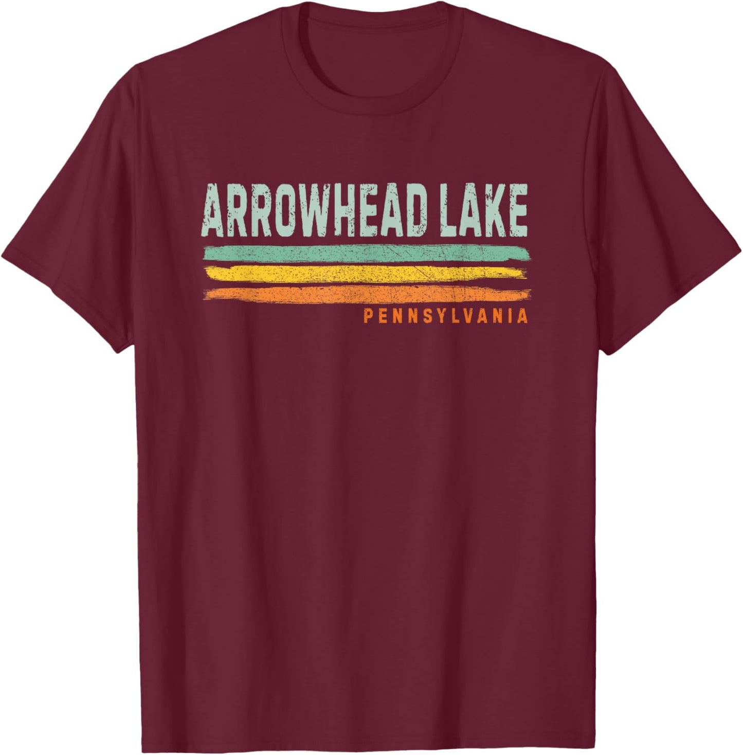 Vintage Stripes Arrowhead Lake PA T-Shirt - T-Shirt | Maroon