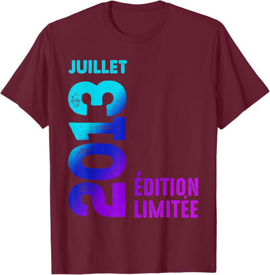 Limited Edition 2013 July 2013 Retro Year 2013 , Black, S T-Shirt - T-Shirt | Maroon