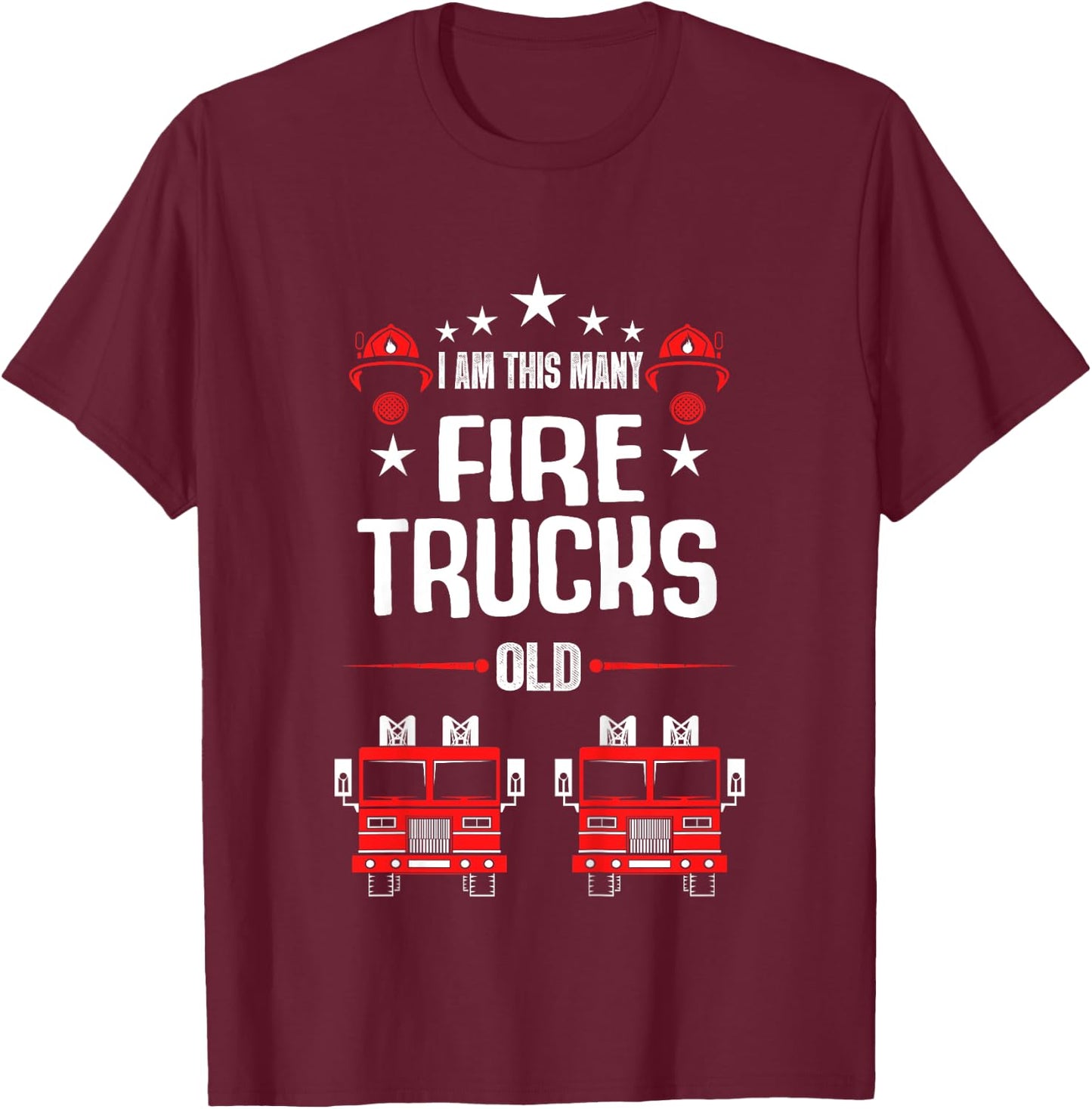 I'm This Many Firetruck Illustration 2nd Birthday Child T-Shirt - T-Shirt | Maroon