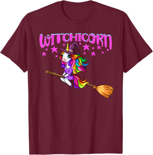 Unicorn Witch On A Broomstick Funny Women Halloween Costume T-Shirt - T-Shirt | Maroon