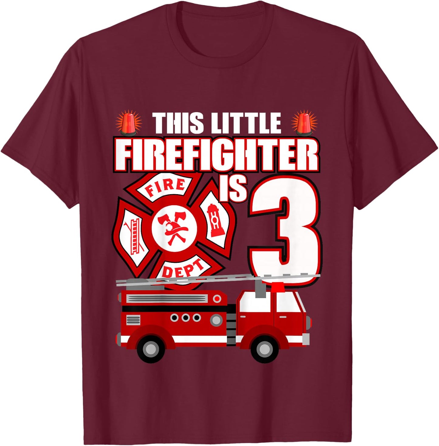 3 Year Old Firefighter Birthday Party Fire Truck 3rd Gift T-Shirt - T-Shirt | Maroon