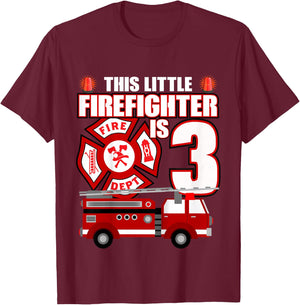 3 Year Old Firefighter Birthday Party Fire Truck 3rd Gift T-Shirt - T-Shirt | Maroon