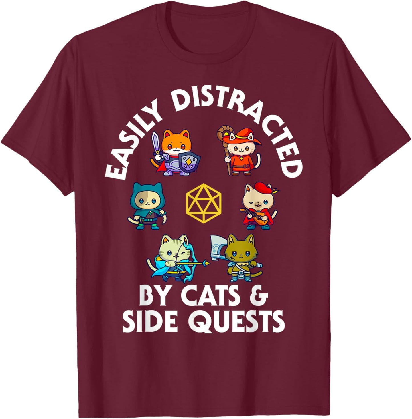 RPG Gamer Cats Side Quest Funny Nerd ADHD Cat Men Women Kids T-Shirt - T-Shirt | Maroon