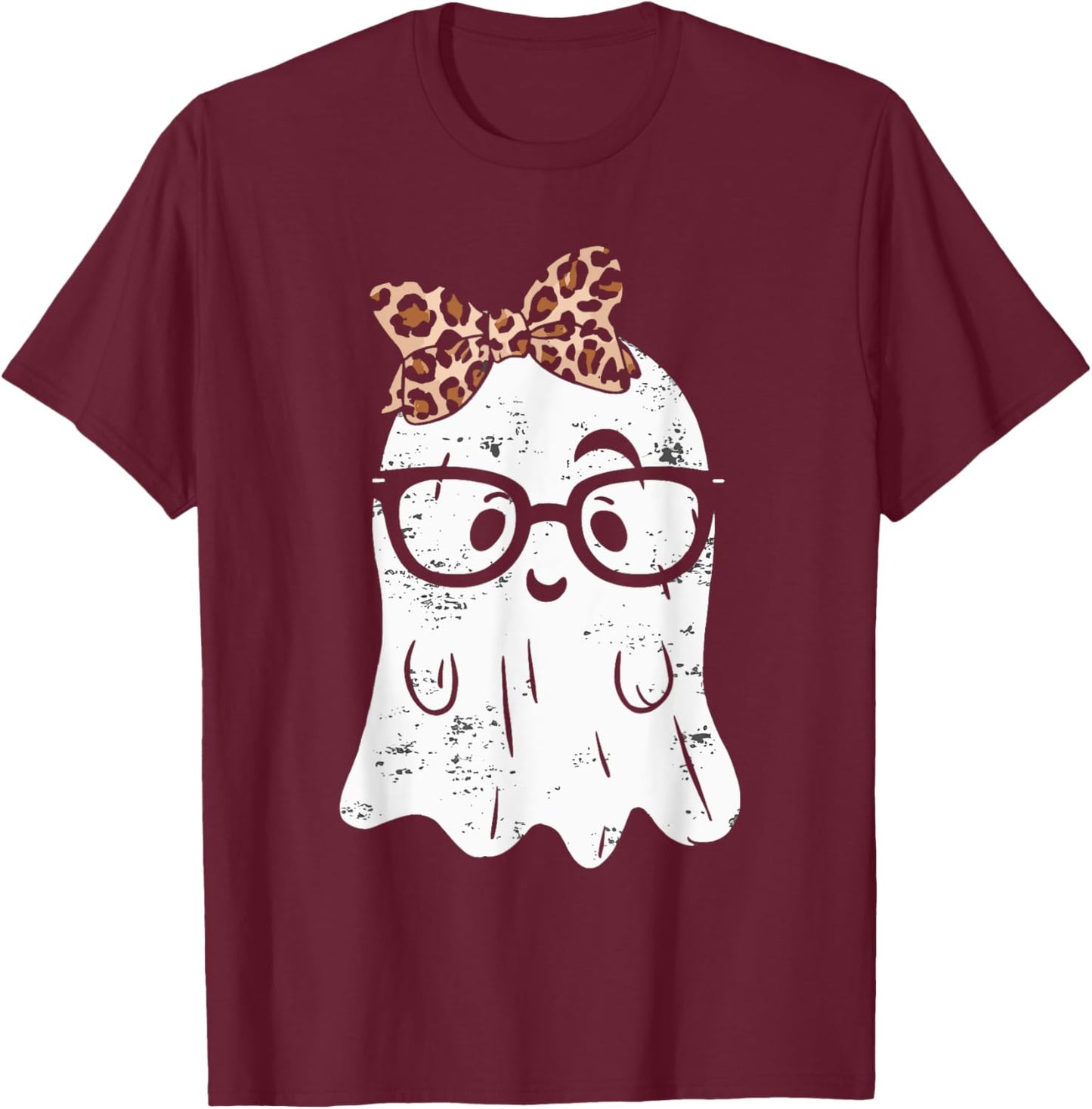 Ghost Eyeglass Girl Halloween Girly Ghost T-Shirt - T-Shirt | Maroon