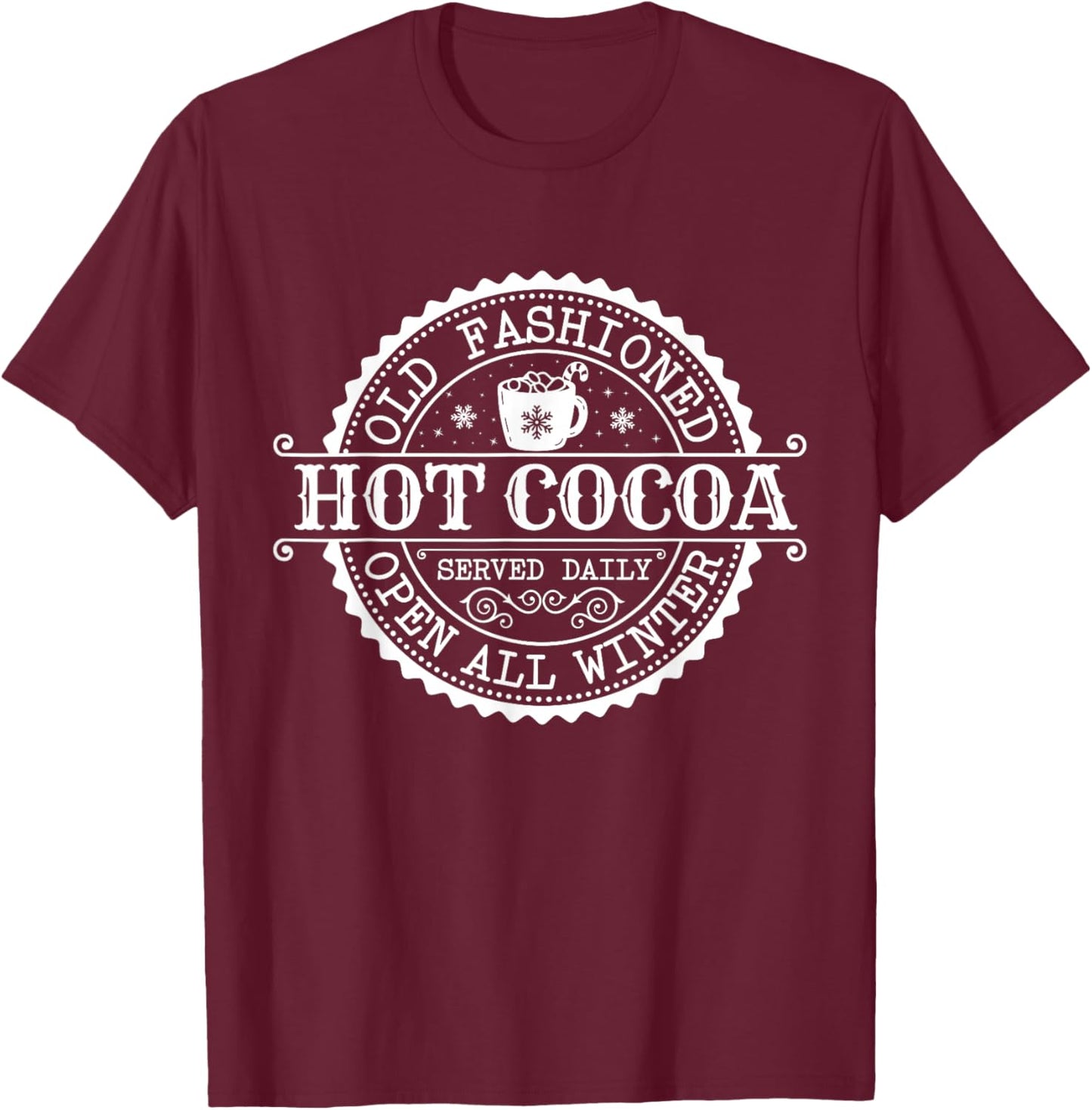 Retro North Pole Old Fashioned Hot Cocoa Coffee Merry Xmas T-Shirt - T-Shirt | Maroon
