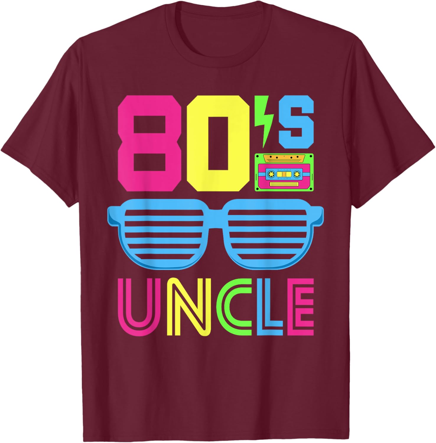 1980s Themed Party Costume Eighties Theme Outfit 80's Uncle T-Shirt - T-Shirt | Maroon