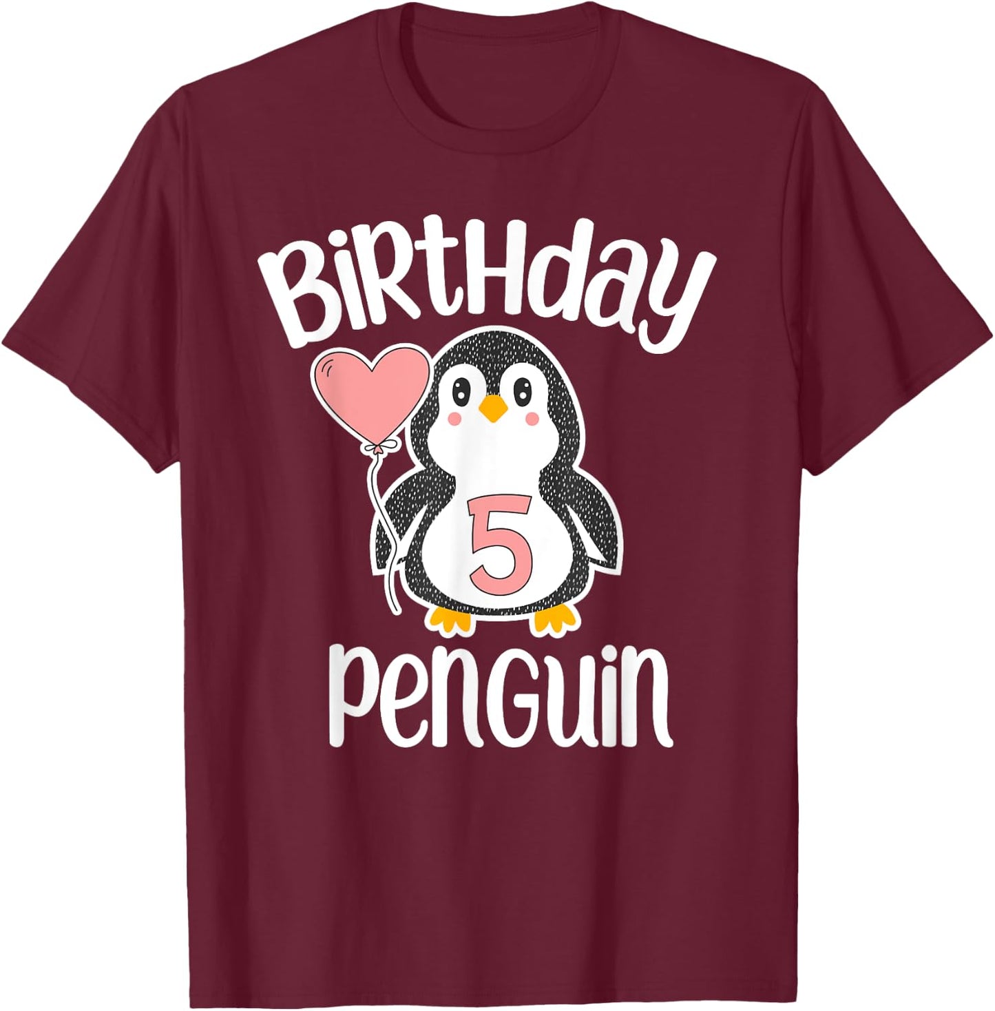 5th Birthday Penguin Shirt - 5 Year Old Birthday T-Shirt - T-Shirt | Maroon
