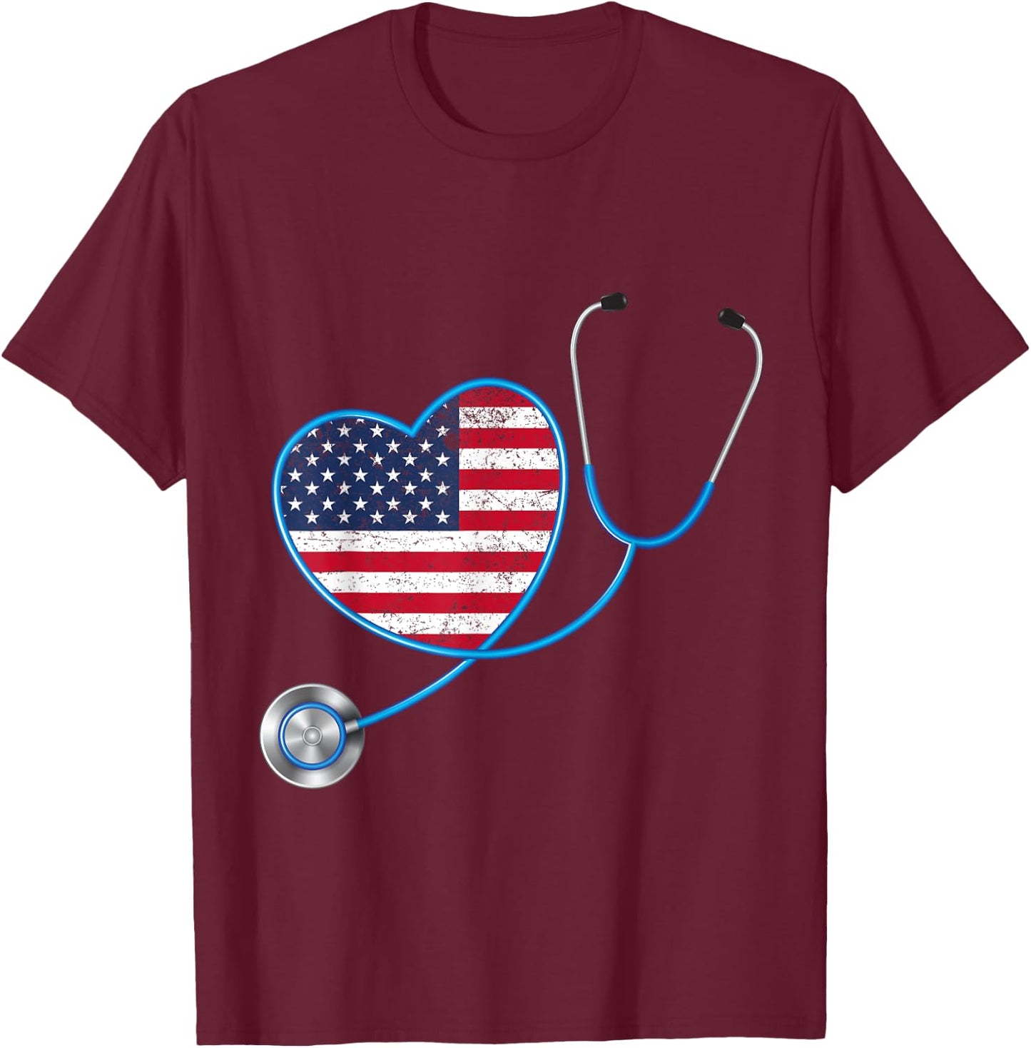 USA Flag Heart 4th Of July Gifts Nurse Kids Men T-Shirt - T-Shirt | Maroon