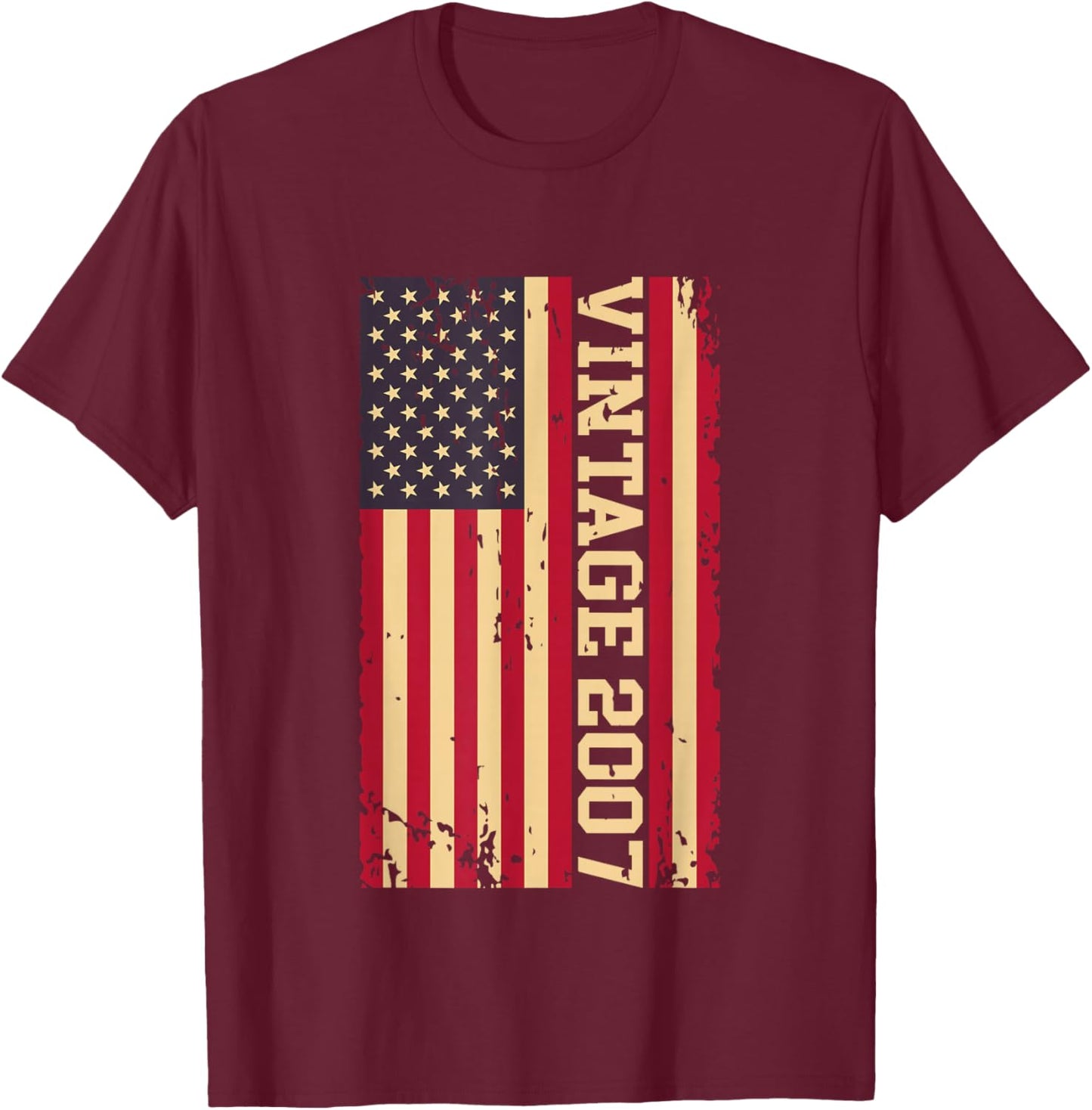2007 Vintage Birthday Years Old American USA Flag T-Shirt - T-Shirt | Maroon