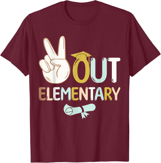 Peace Out Elementary School Funny Last Day Of School T-Shirt - T-Shirt | Maroon