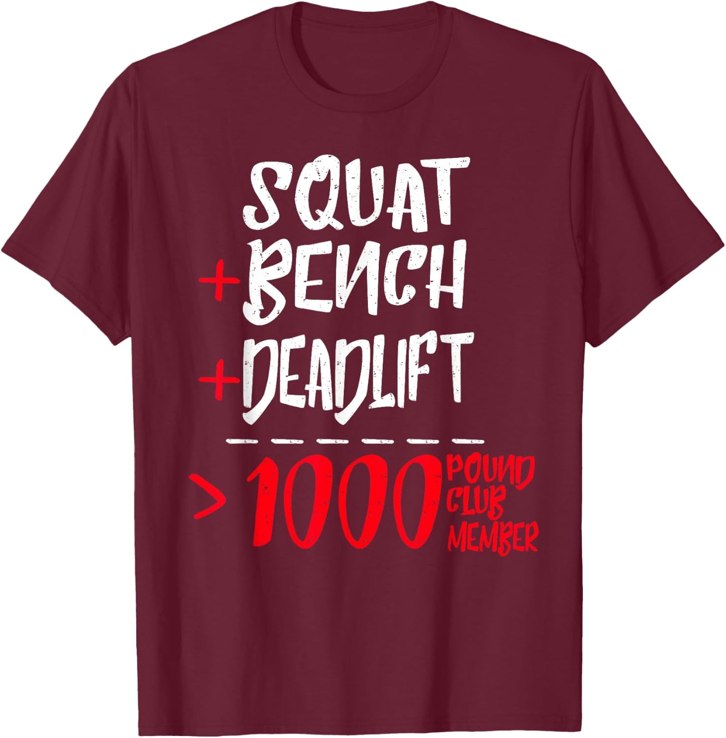 Gym Training FH 1000 Pound Club Member - Men's Black Classic Fit Modern Lightweight Cotton 50% Polyester 50% Short Sleeve T-Shirt - T-Shirt | Maroon