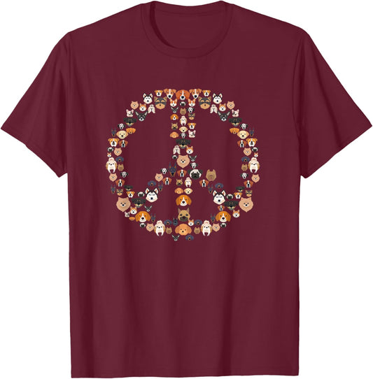 Peace Sign Hippie Retro Rescue Dog Breeds Pet Owner Animal Women Kids T-Shirt - T-Shirt | Maroon
