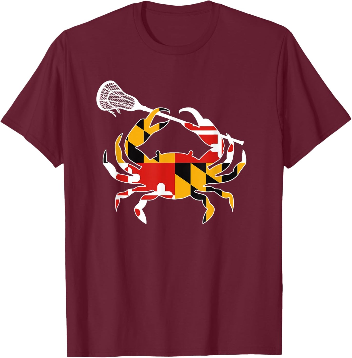 Maryland State Flag Crab Lacrosse Complete Stick Boys & Girl T-Shirt - T-Shirt | Maroon
