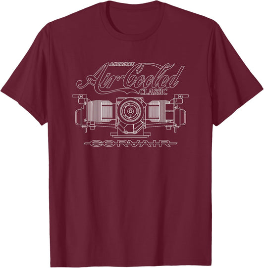 Corvair American Air Cooled Classic Engine Motor T-Shirt - T-Shirt | Maroon