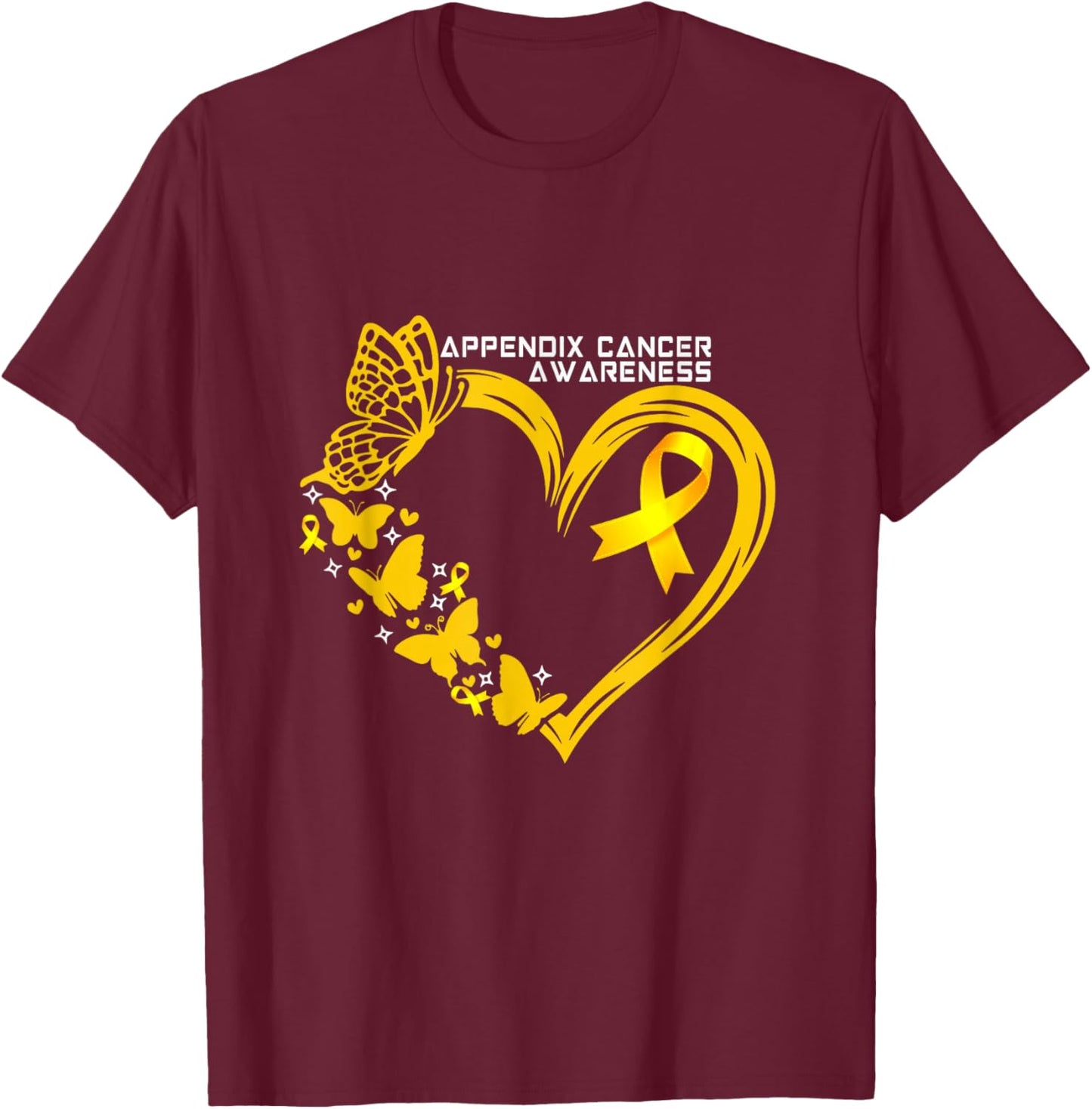 Appendix Cancer Awareness Heart Appendix Cancer Warrior T-Shirt - T-Shirt | Maroon