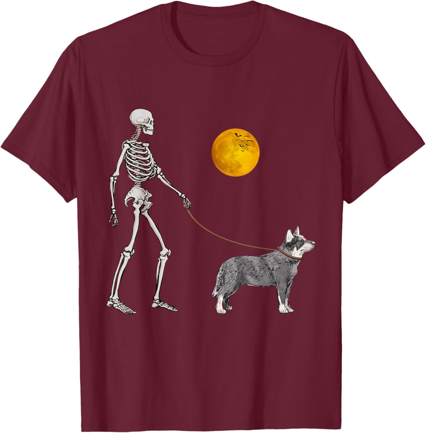 Australian Cattle Skeleton Dog Walking Halloween Costume Women Girls Kids T-Shirt - T-Shirt | Maroon