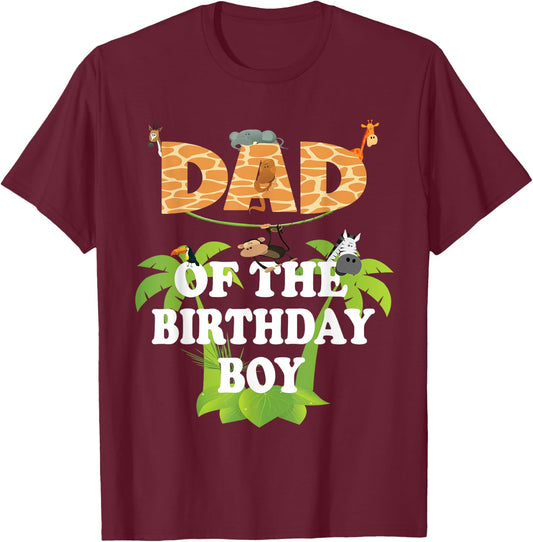 Dad Of The Birthday Boy Zoo Theme Animal Party T-Shirt - T-Shirt | Maroon