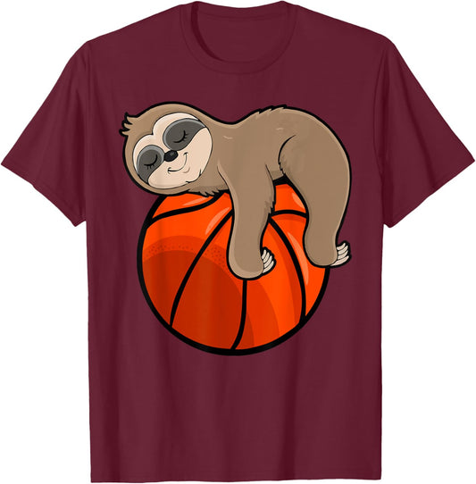 Sleeping Sloth in Basketball Pajamas Nightgown T-Shirt - T-Shirt | Maroon