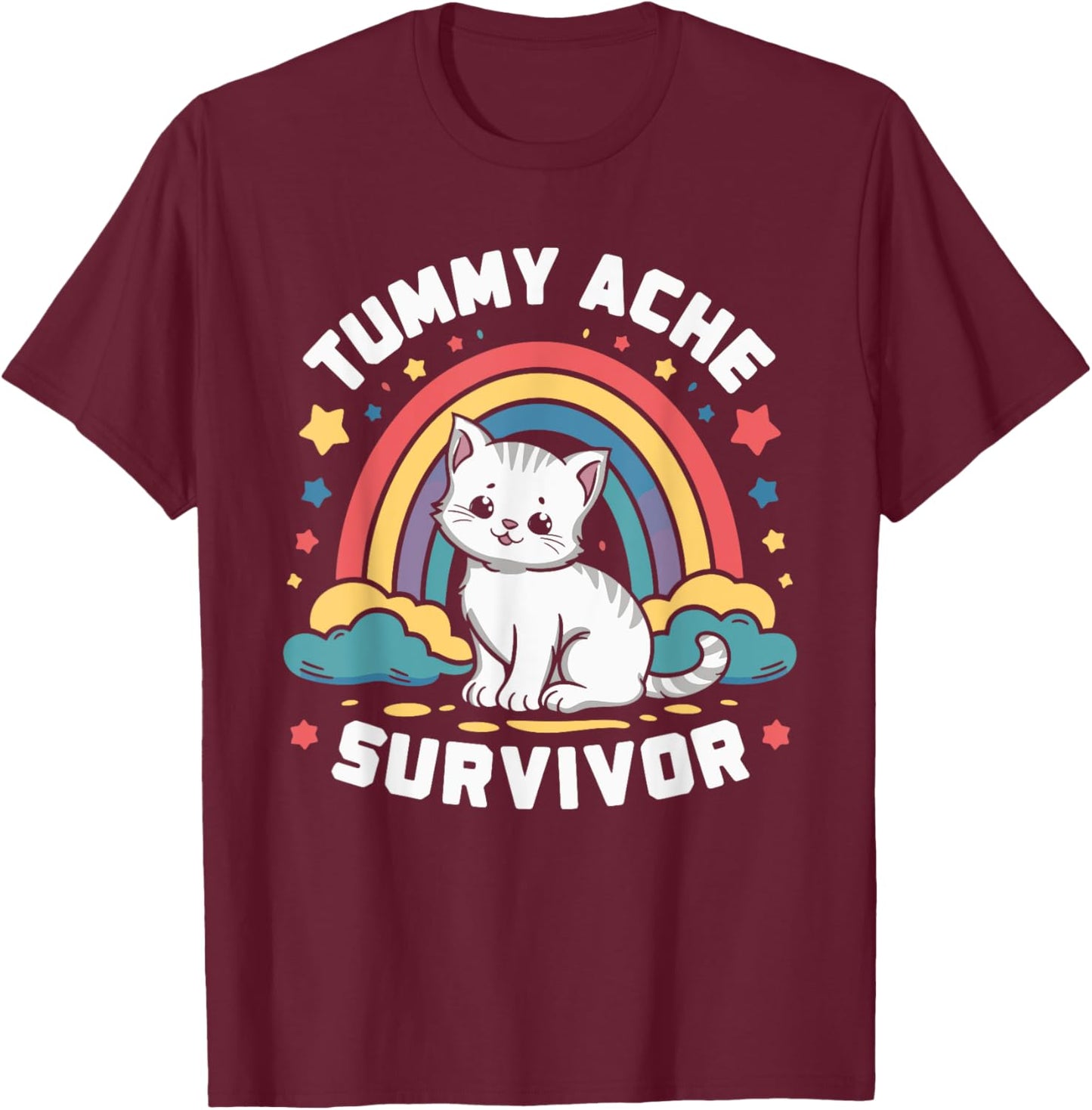 Tummy Ache Survivor Cat T-Shirt - T-Shirt | Maroon