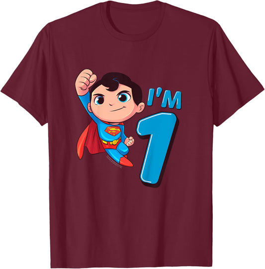 Kids Superman 1st Birthday Cute I'm 1 T-Shirt - T-Shirt | Maroon