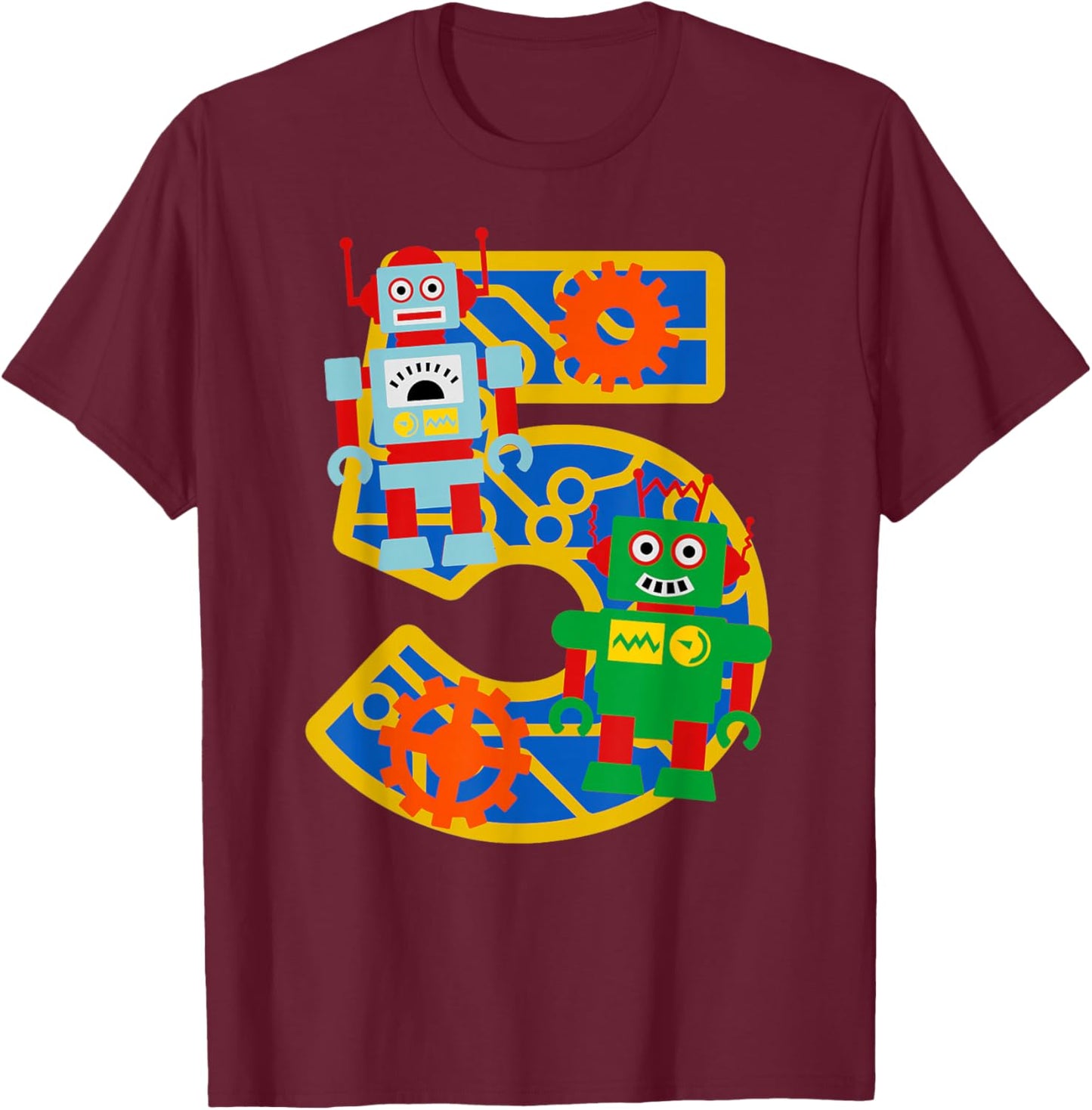 5th Birthday Kids 5 Year Old Little Robot Robotics Engineer T-Shirt - T-Shirt | Maroon