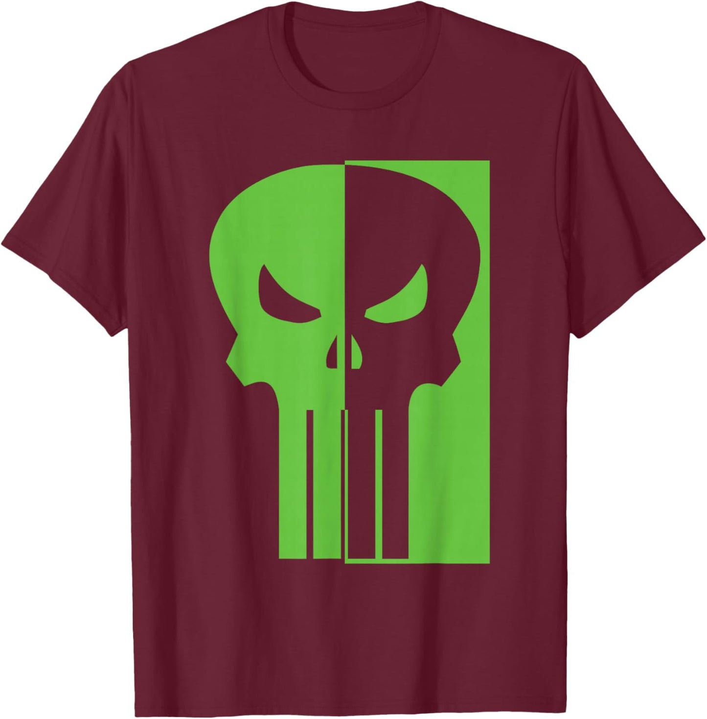 Marvel Punisher Split Face Skull Vintage Chest Logo T-Shirt - T-Shirt | Maroon