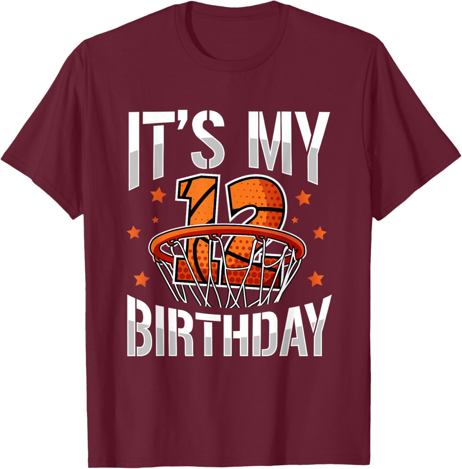 12 Years Old 12th Birthday Basketball Party Boys Kids T-Shirt - T-Shirt | Maroon