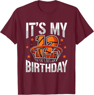 12 Years Old 12th Birthday Basketball Party Boys Kids T-Shirt - T-Shirt | Maroon
