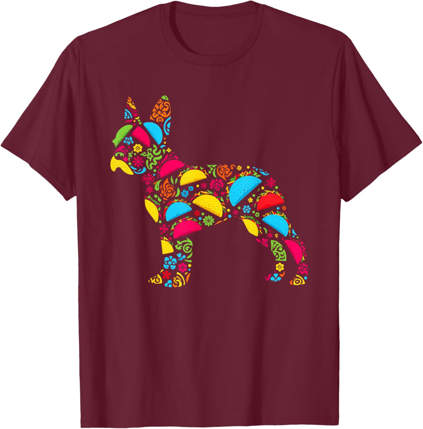 Boston Terrier Tacos Mexican Cinco De Mayo Taco T-Shirt - T-Shirt | Maroon