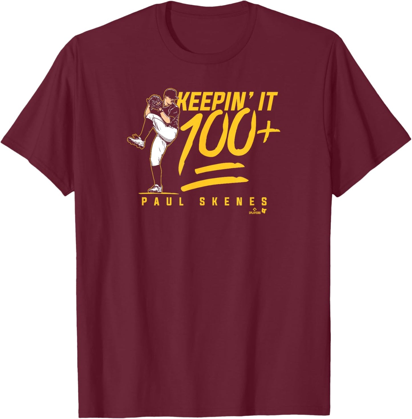Paul Skenes - Keepin' It 100+ - Pittsburgh Baseball T-Shirt - T-Shirt | Maroon