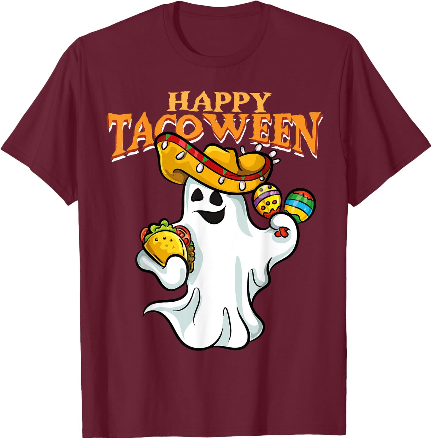 Tacoween Halloween Mexico Mexican Ghost Taco Costume T-Shirt - T-Shirt | Maroon