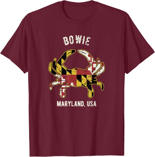 Bowie Maryland USA Crab Vintage Distressed Style Design T-Shirt - T-Shirt | Maroon