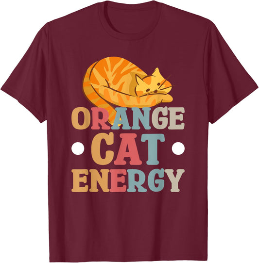 Orange Cat Energy Men Women Kids T-Shirt - T-Shirt | Maroon