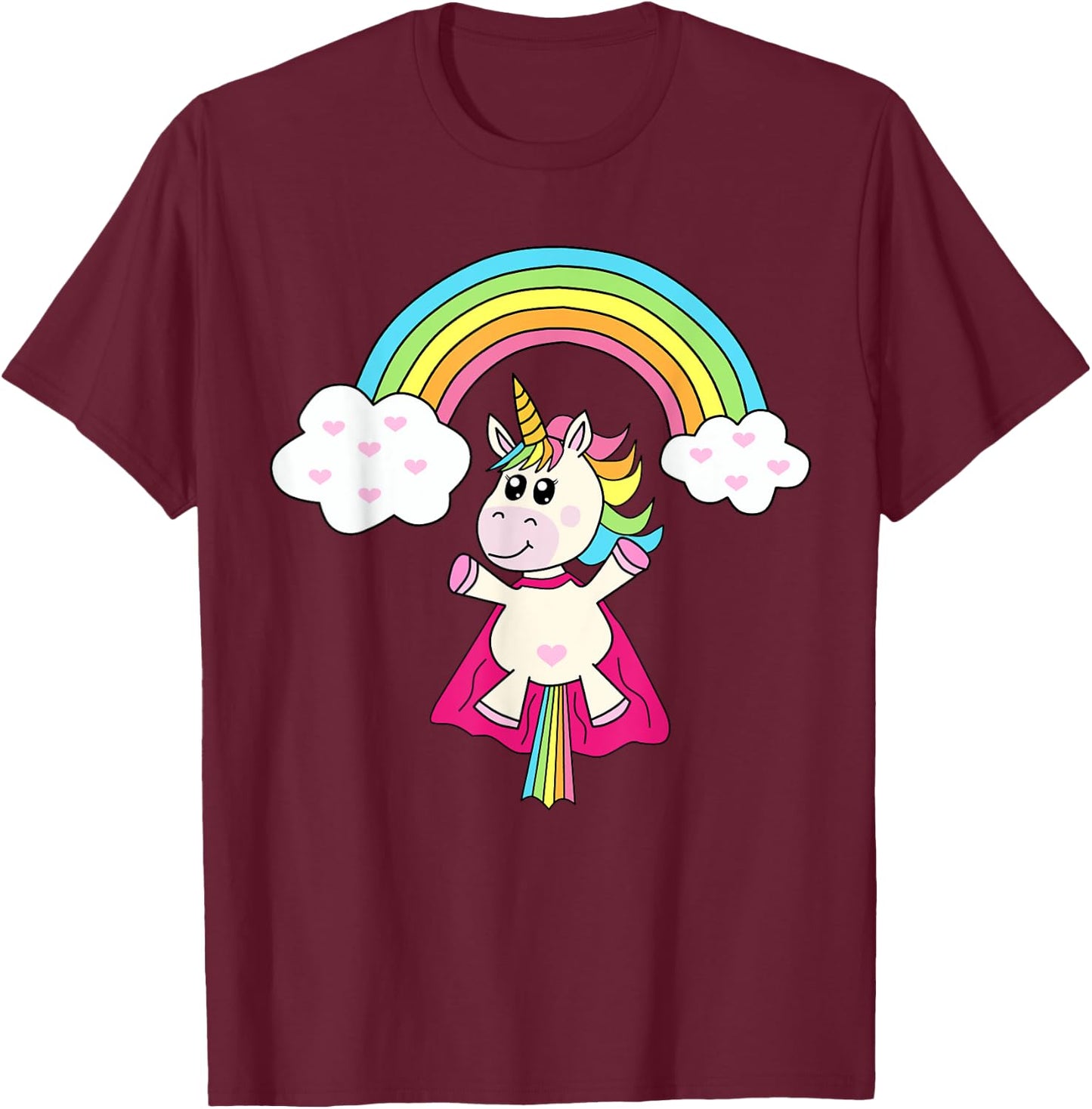 Unicorn Superhero flies to the rainbow T-Shirt - T-Shirt | Maroon