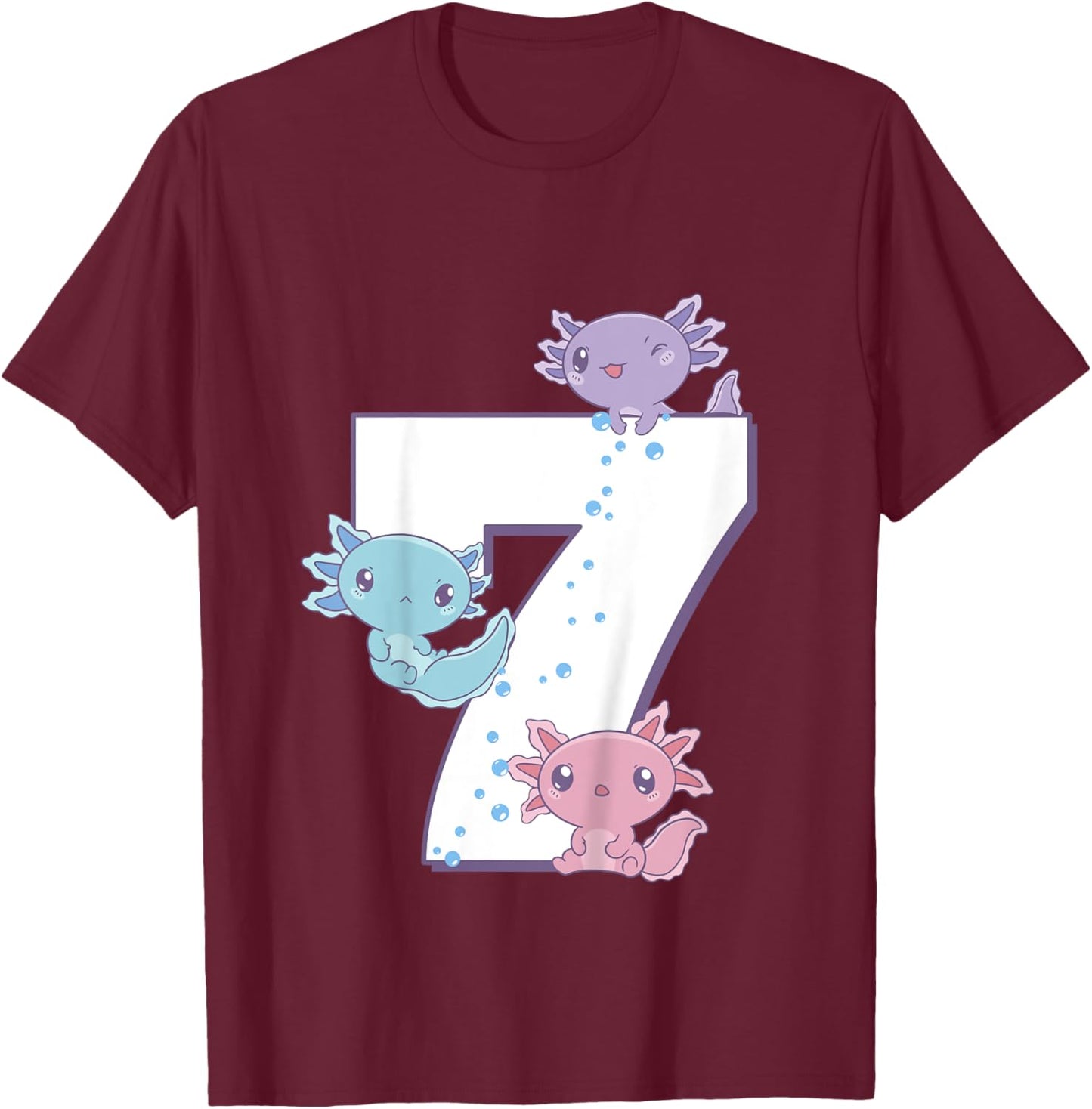 Axolotl 7th Birthday - I'm 7 Daughter Girl's Birthday Party T-Shirt - T-Shirt | Maroon