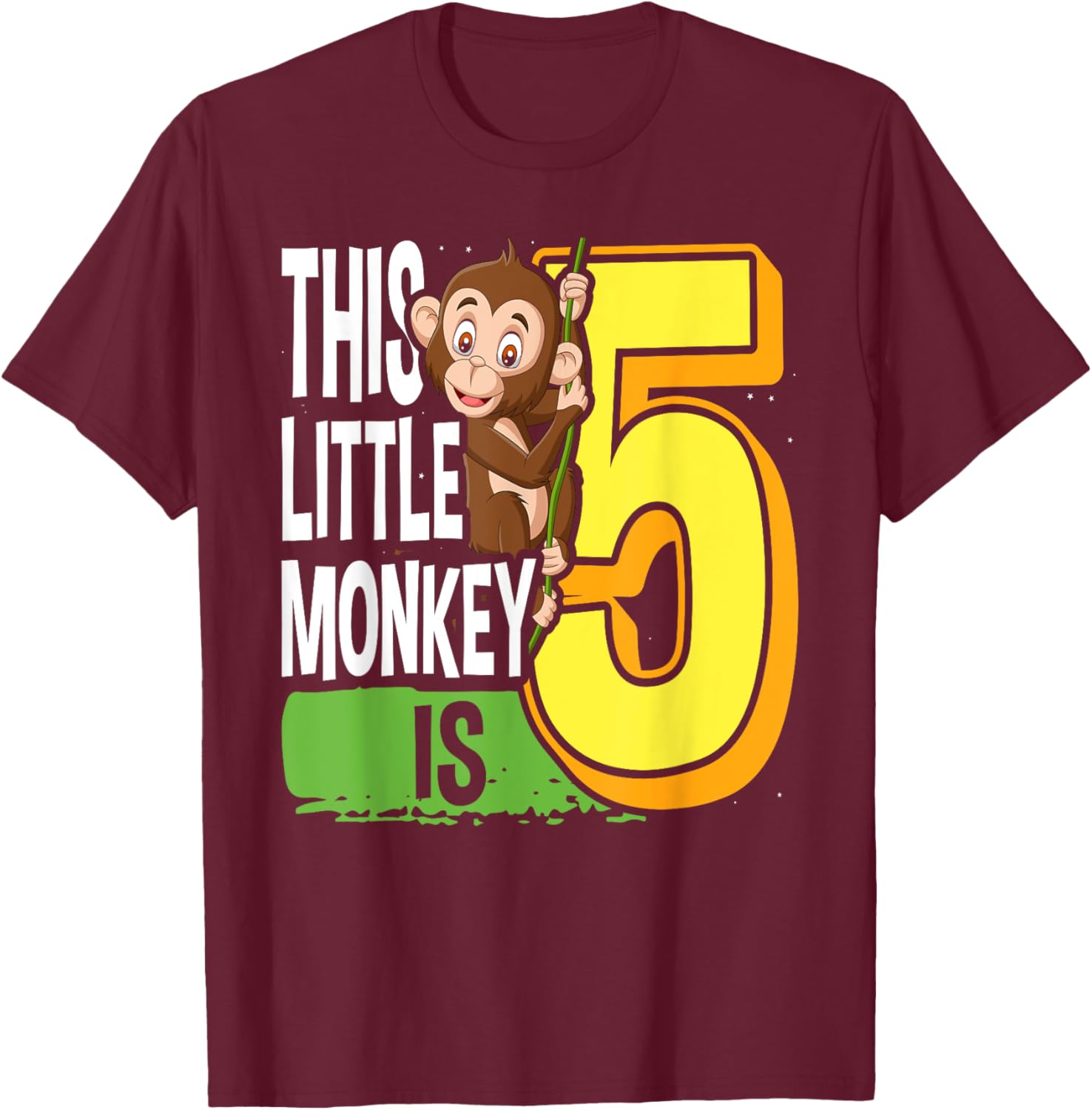 This Little Monkey Is 5 Years Old Kid 5th Birthday Monkeys T-Shirt - T-Shirt | Maroon