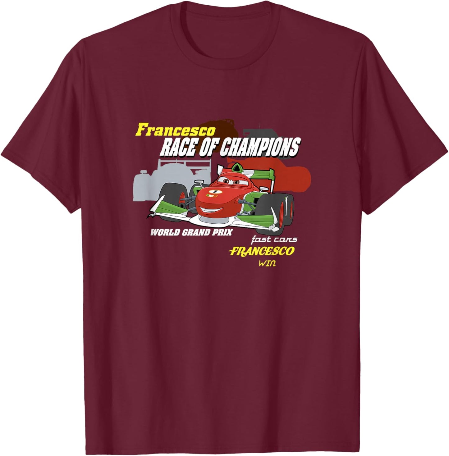 Disney Pixar Cars 2 Francesco Bernoulli Race Of Champions T-Shirt - T-Shirt | Maroon
