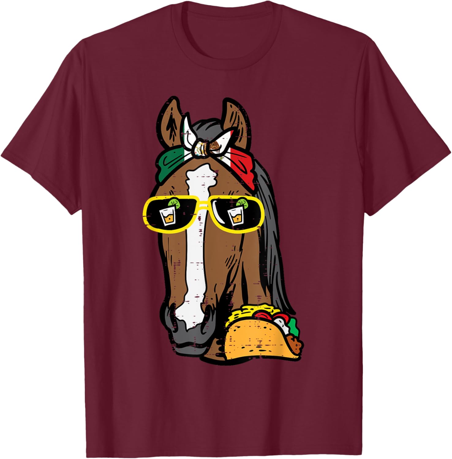 Horse Mexico Flag Cinco De Mayo Mexican Independence Day T-Shirt - T-Shirt | Maroon