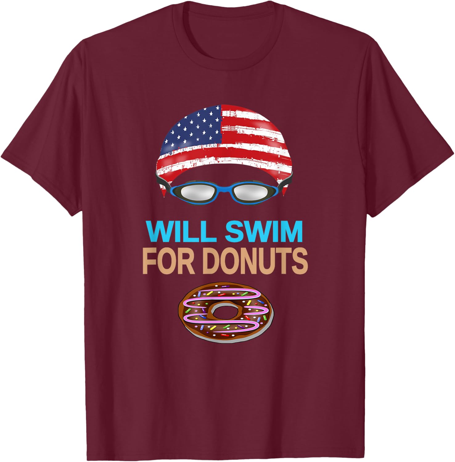 Swim Swimmer T shirt Funny Swimming Goggles Cap Donuts T-Shirt - T-Shirt | Maroon