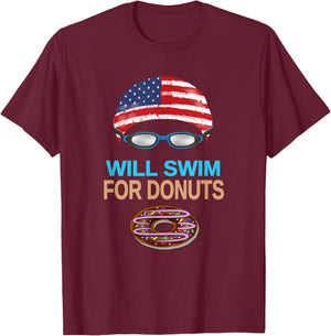 Swim Swimmer T shirt Funny Swimming Goggles Cap Donuts T-Shirt - T-Shirt | Maroon