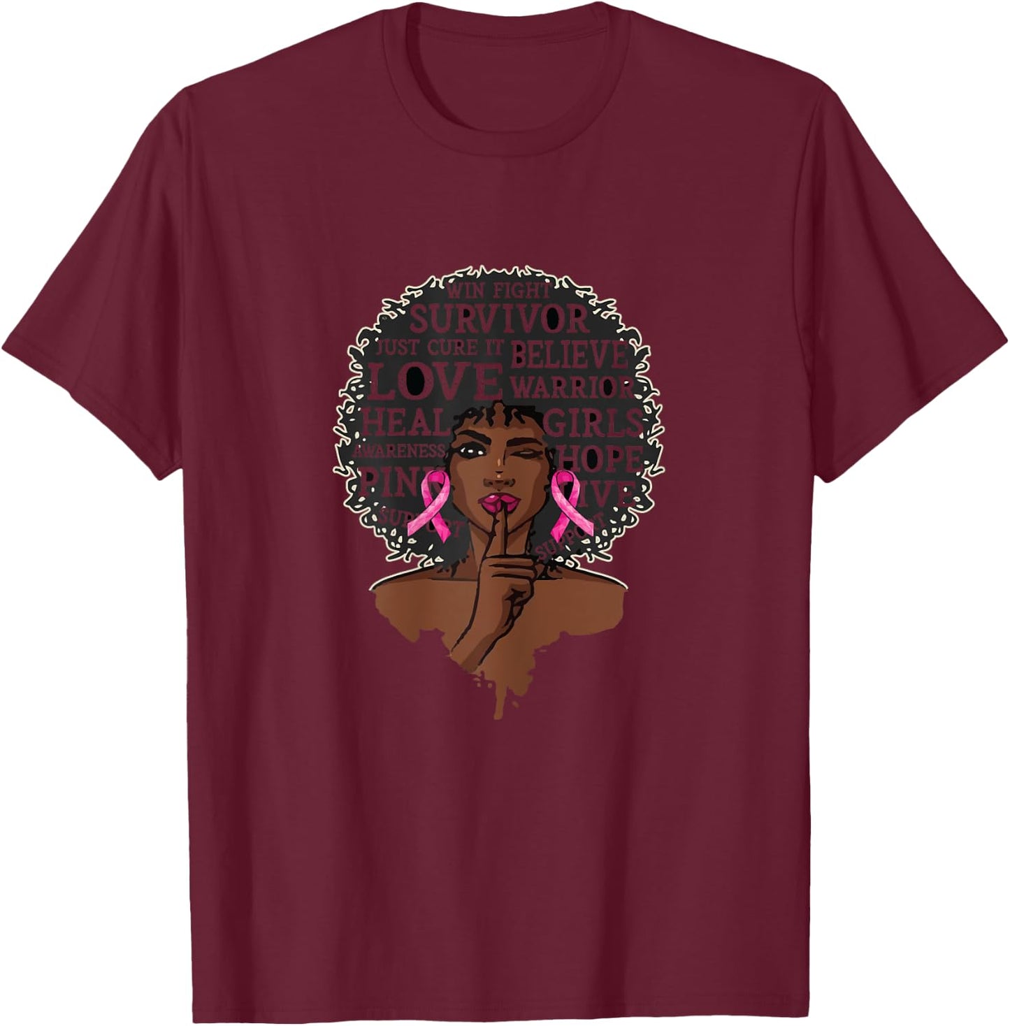 Black African American Breast Cancer Awareness Warrior Gift T-Shirt - T-Shirt | Maroon