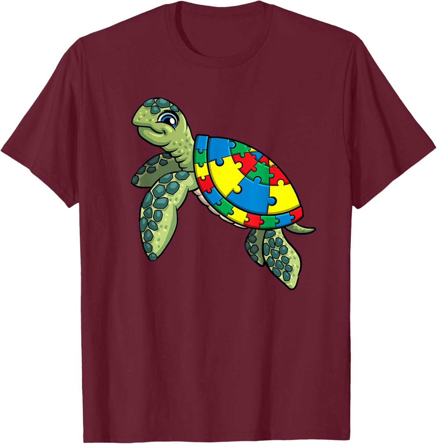 Turtle Puzzle Pieces For Autism Awareness Kids Women Teacher T-Shirt - T-Shirt | Maroon