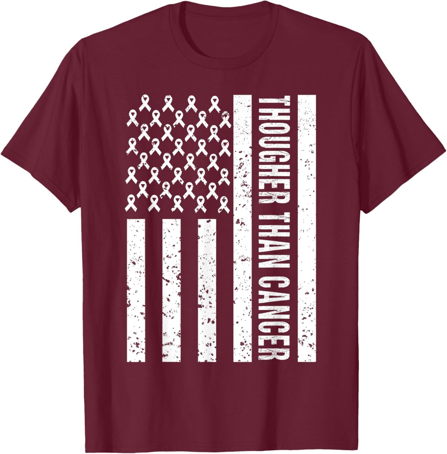 Cancer Survivors Day Shirt Tougher Than Cancer US Flag Cute T-Shirt - T-Shirt | Maroon