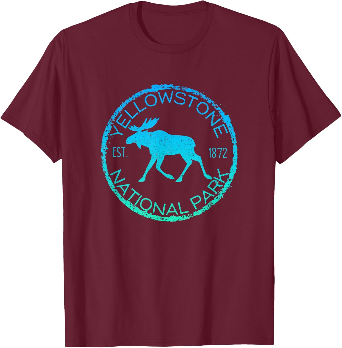 Moose Design Yellowstone National Park Souvenir Hiker's T-Shirt - T-Shirt | Maroon